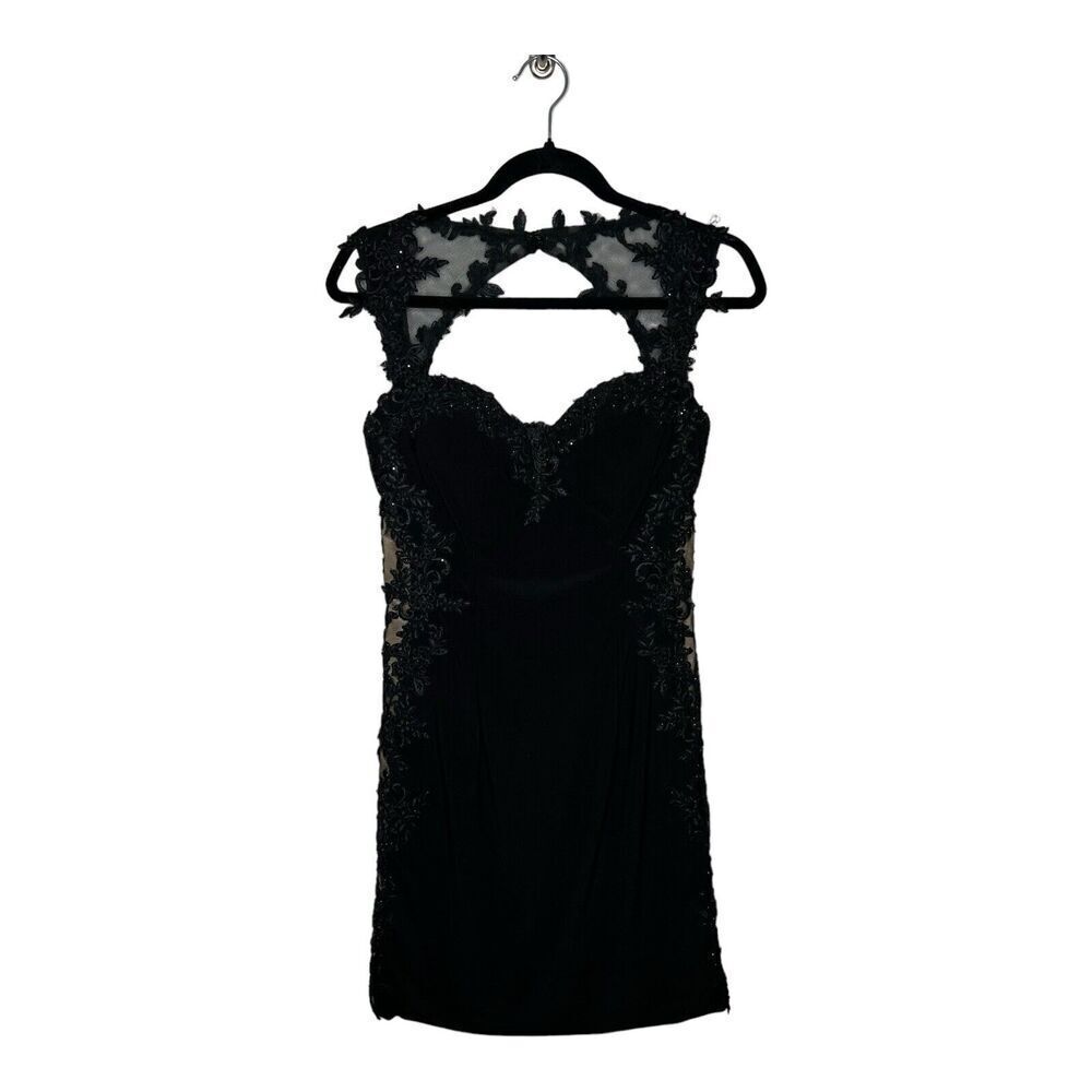 Lets Vintage Black Lace Mesh Black Mini Y2K 90s Womens Size Medium Back Cut Out‎